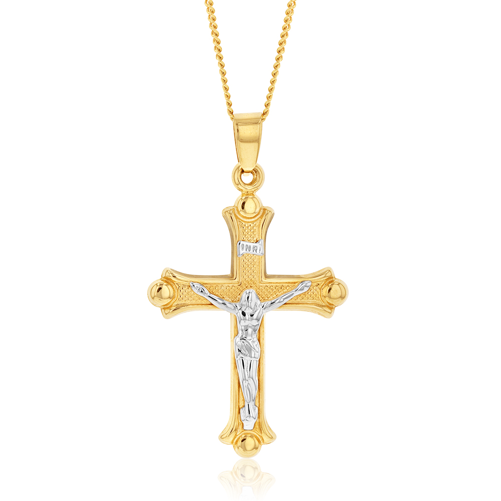 18ct Yellow Gold & White Gold Crucifix Pendant