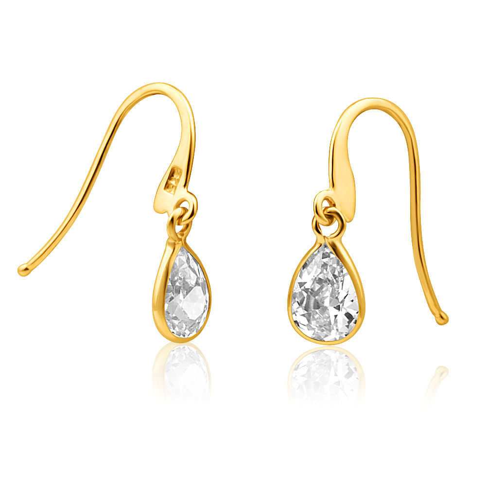 9ct Yellow Gold Zirconia Pear Drop Earrings