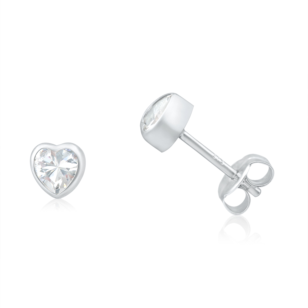 9ct White Gold Heart Cubic Zirconia Stud Earrings