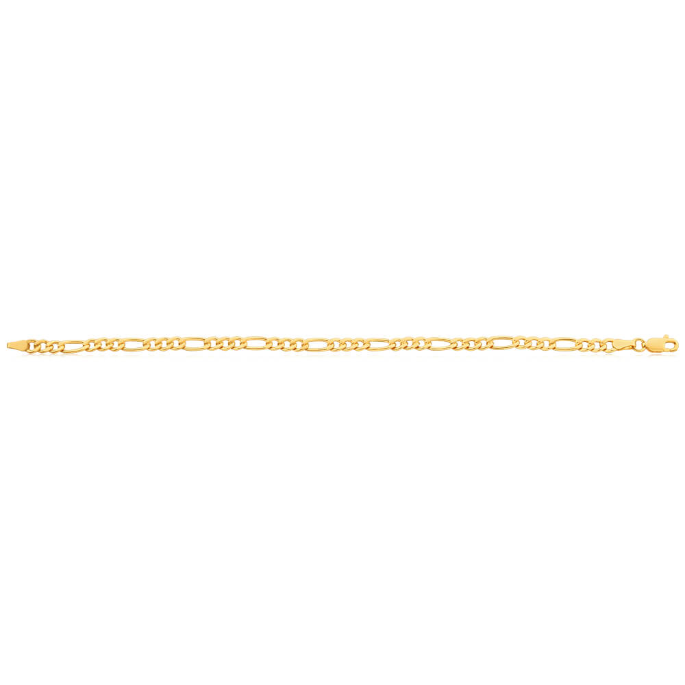 9ct Yellow Gold Coppefilled 19cm Figaro Bracelet 100Gauge
