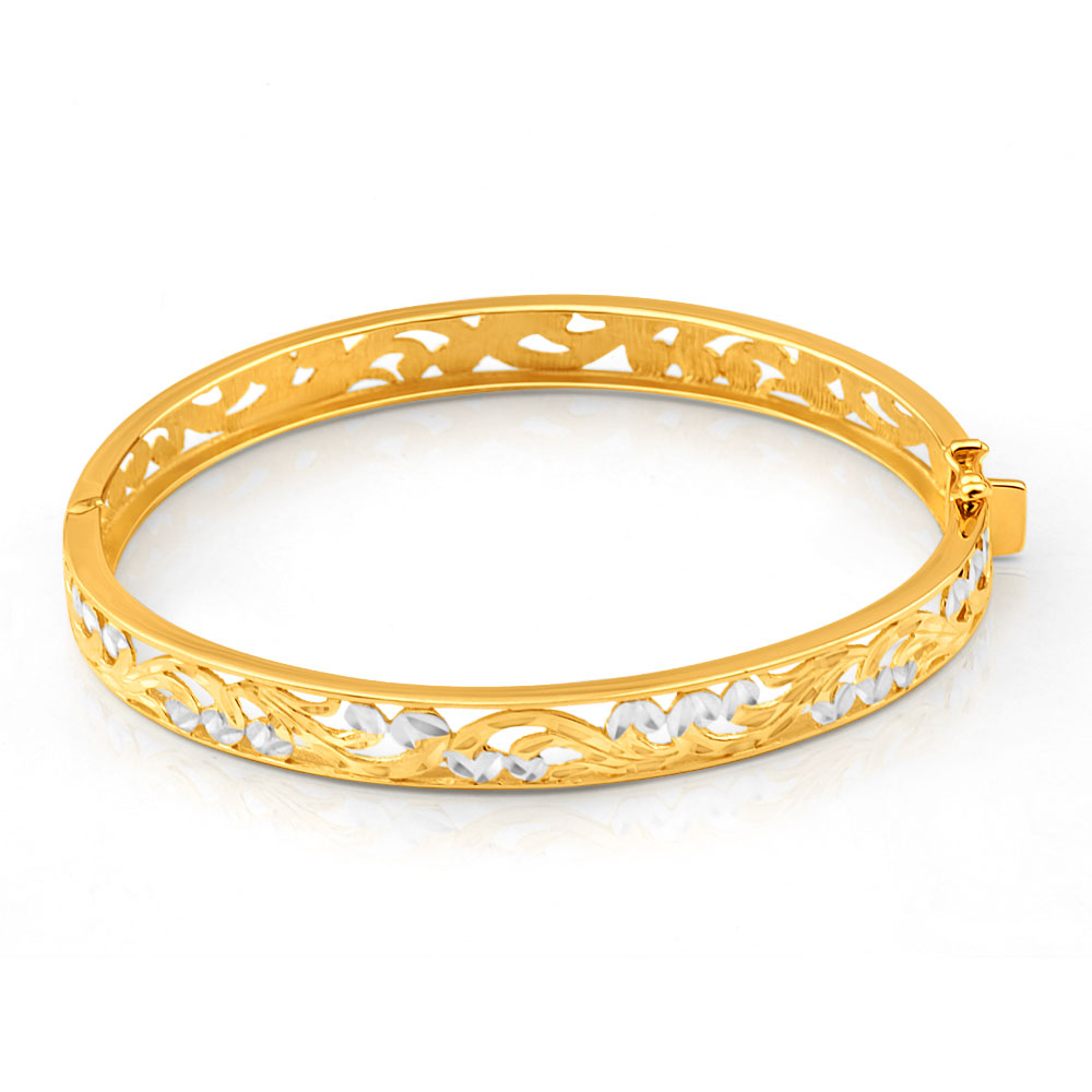 9ct Yellow Gold & White Gold Fancy Oval Bangle