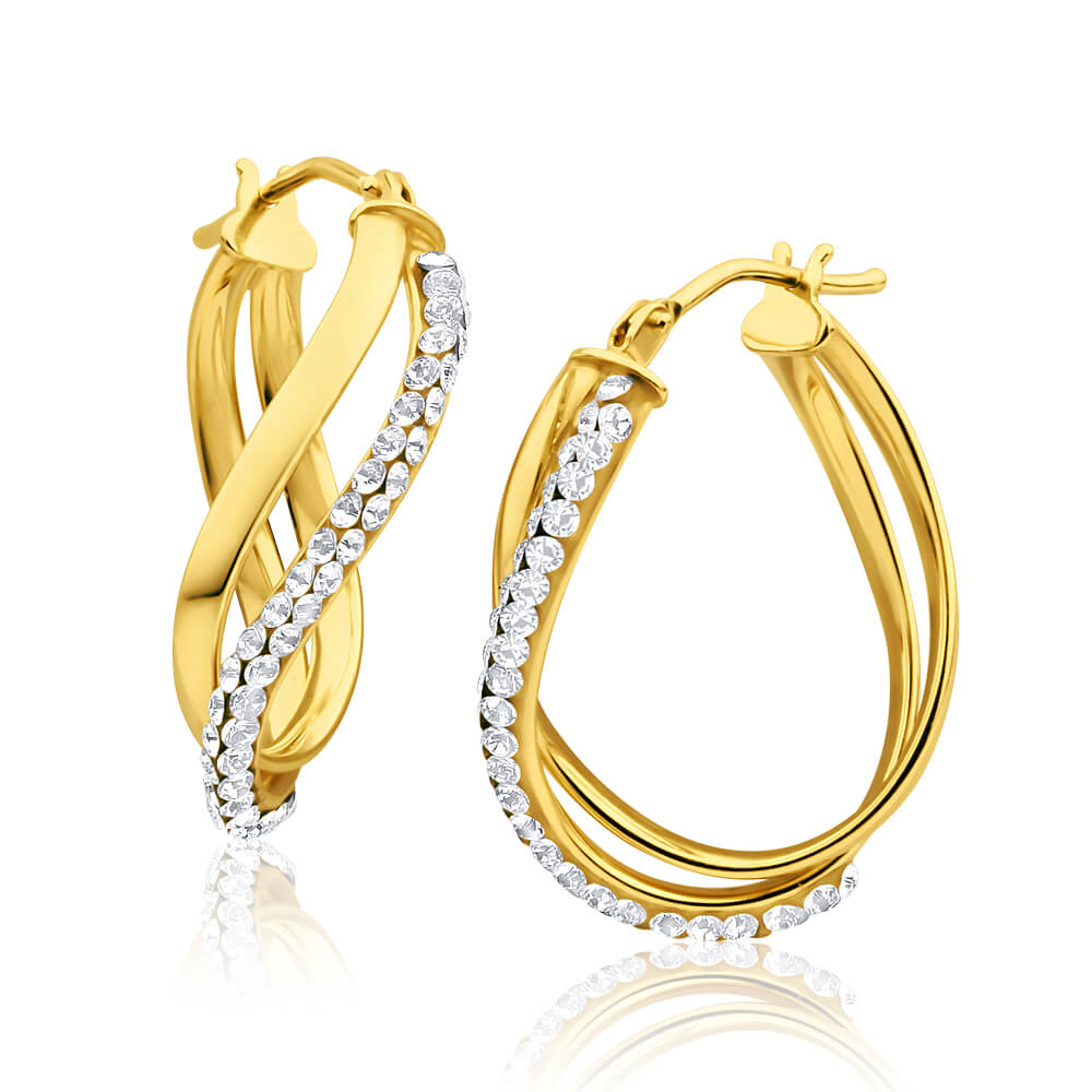 9ct Gorgeous Yellow Gold Crystal Hoop Earrings