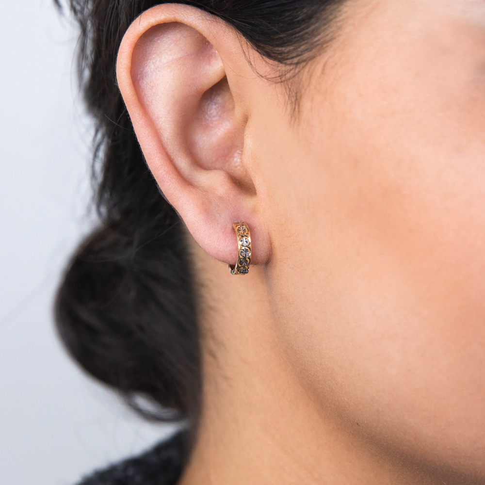 9ct Rose Gold Diamond Huggie Hoop Cuff Earrings 