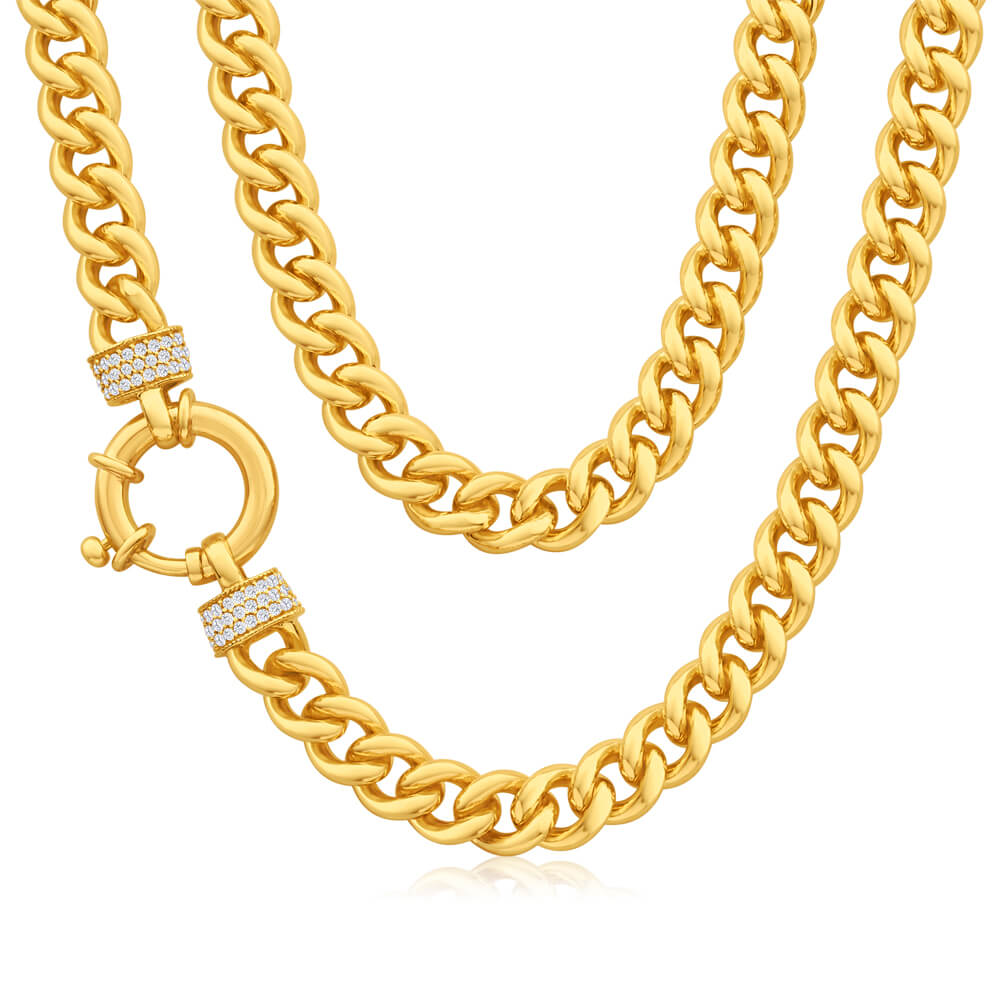 9ct Yellow Gold Zirconia Curb Chain