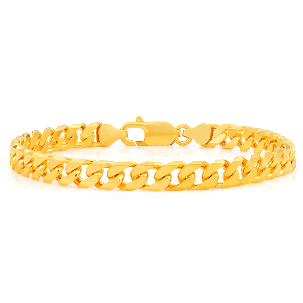 9ct Yellow Gold Heavy Curb Flat Tight Bevelled 21cm Bracelet 250gauge