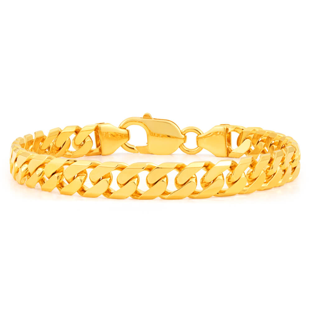 9ct Yellow Solid Gold Heavy Curb Bevelled 21cm Bracelet 200 Gauge