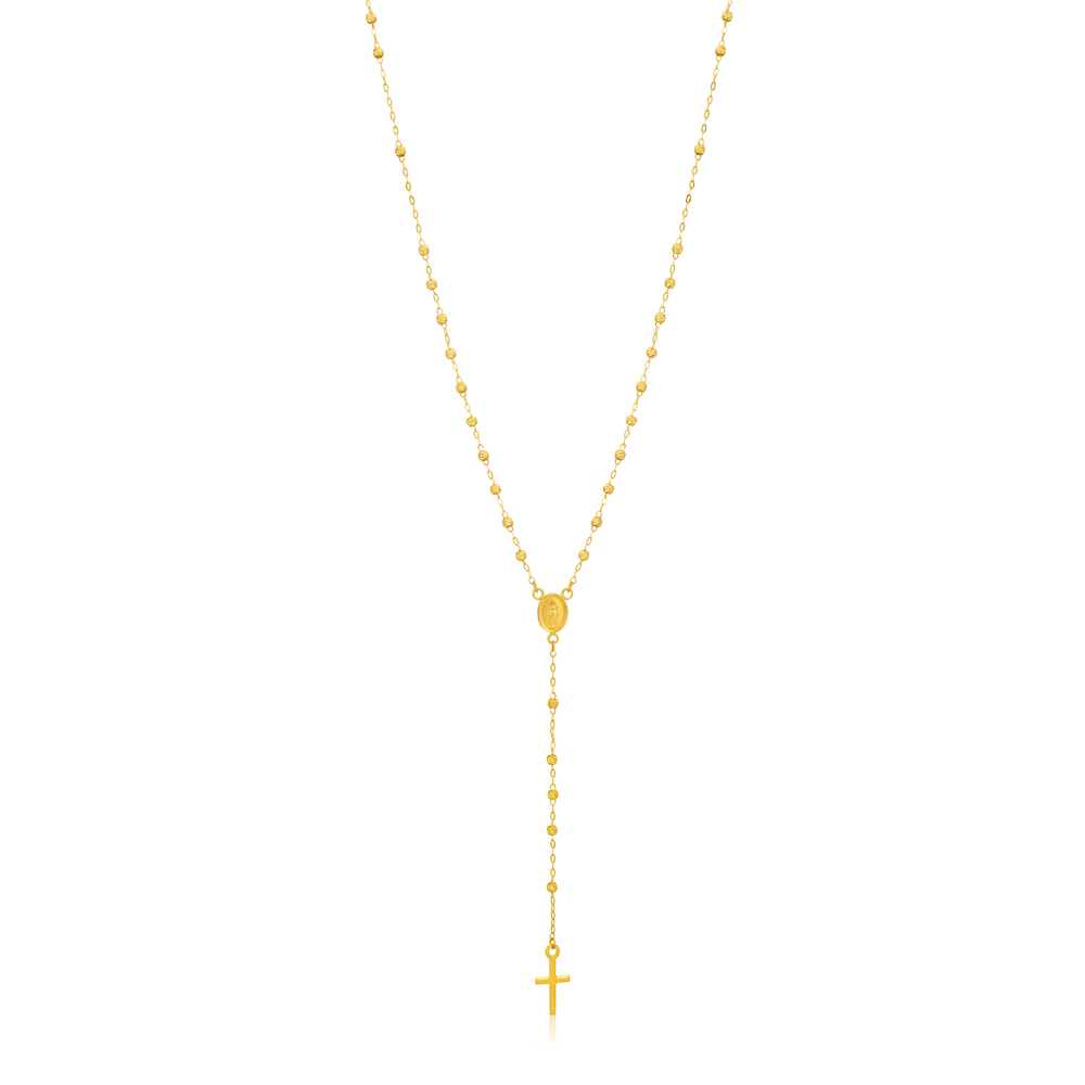 9ct Yellow Gold Rosary Madona & Cross 50cm
