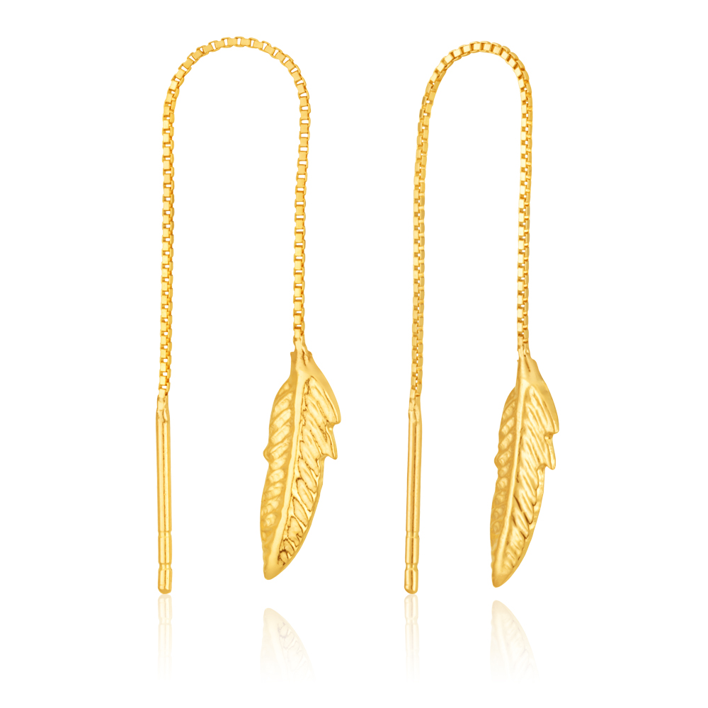 9ct Yellow Gold Leaf Threader Earrings