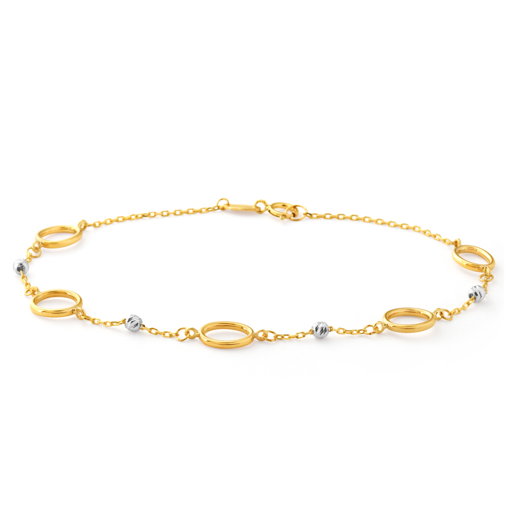 9ct Three-Tone Open Rings and Beads 19cm Bracelet