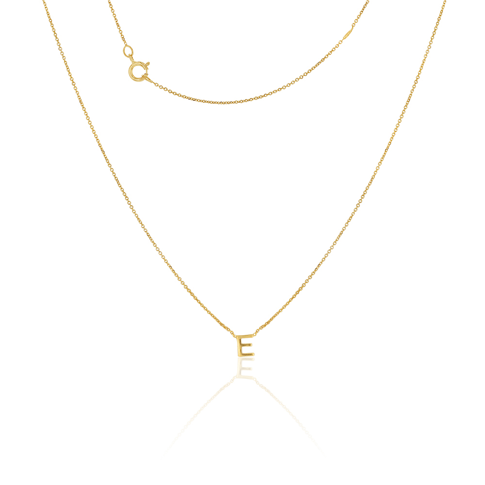 9ct Yellow Gold Initial "E" Pendant On 43cm Chain