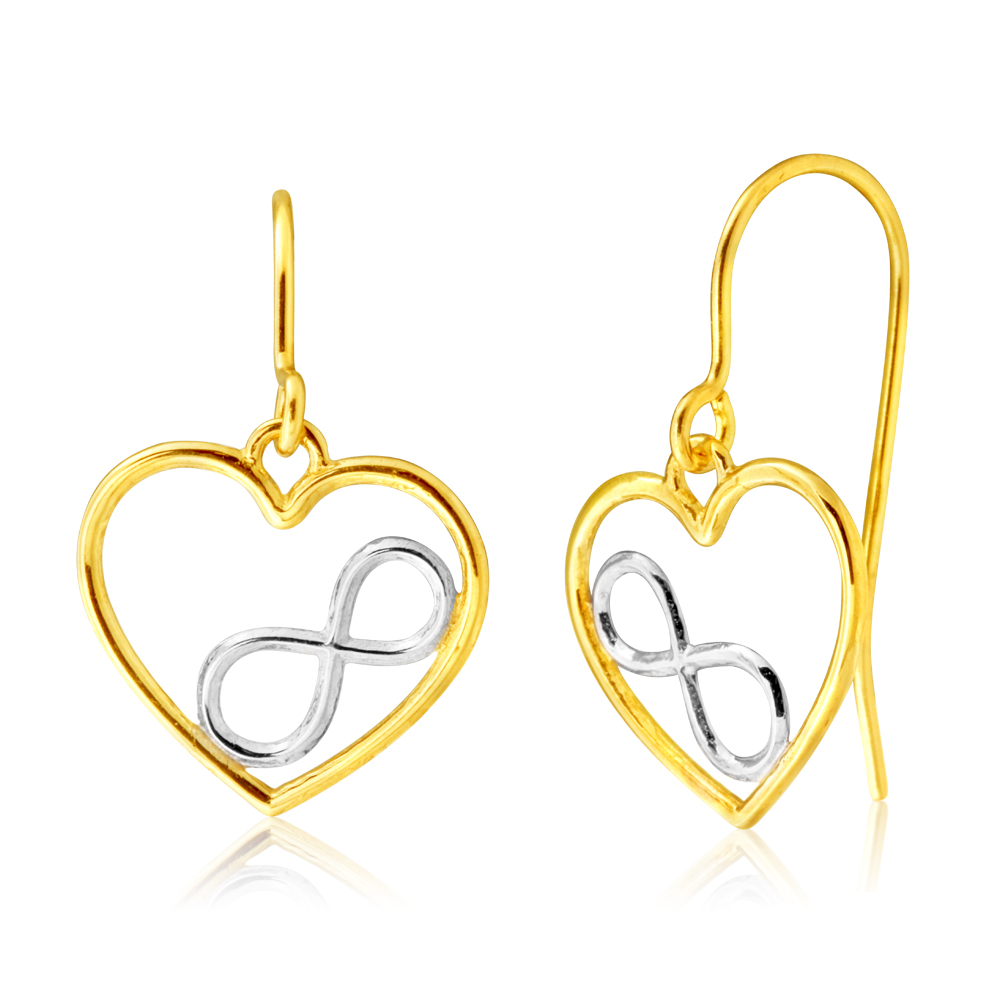 9ct Yellow Gold Infinity Heart Drop Earrings