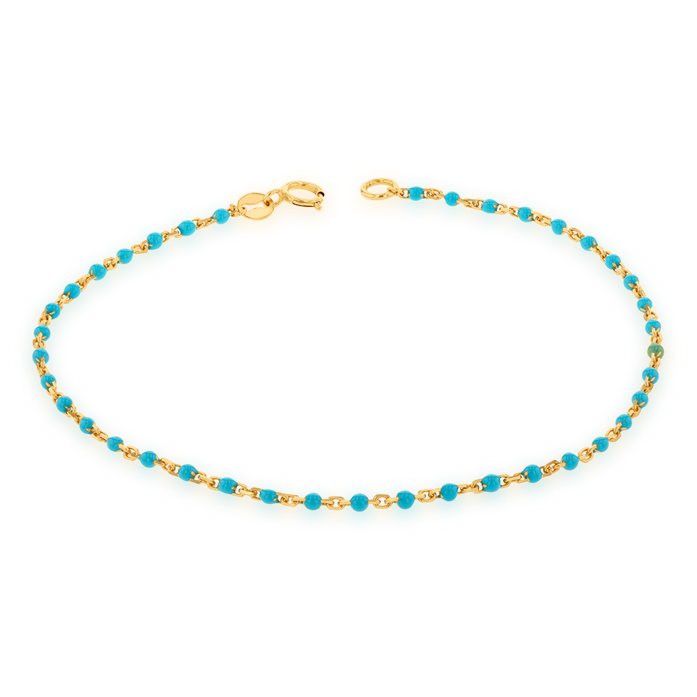 9ct Yellow Gold Turquoise Blue Beads Fancy Bracelet