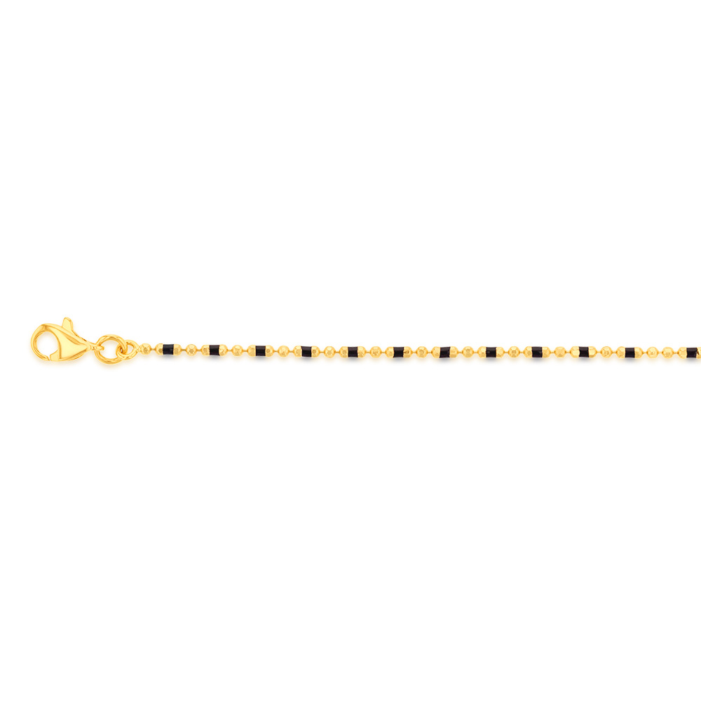 9ct Yellow Gold Fancy Black Bead 25.4cm Anklet