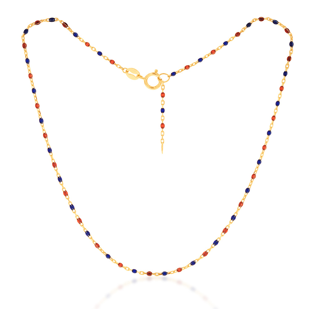 9ct Yellow Gold Fancy Red And Blue Bead Anklet