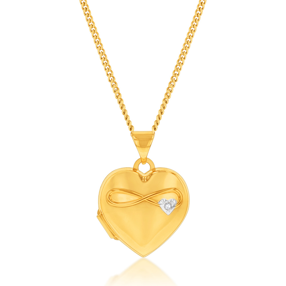 9ct Yellow & White Gold Two Tone Together Forever On Heart Locket Pendant