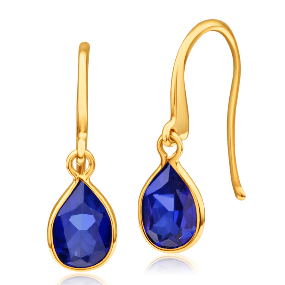 9ct Alluring Yellow Gold Created Sapphire Drop Earrings