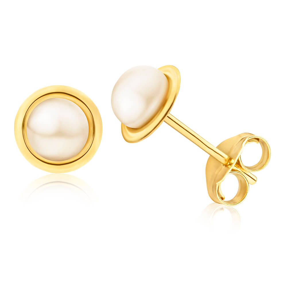 9ct Yellow Gold 4mm Freshwater Pearl Stud Earrings