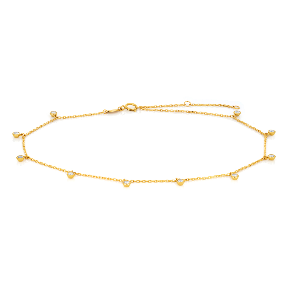 9ct Yellow Gold Anklet with Cubic Zirconias