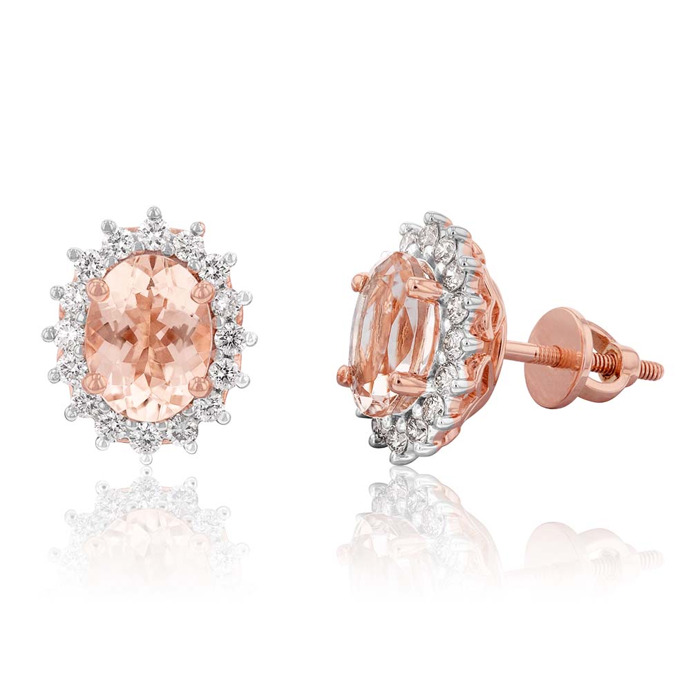9ct Rose Gold 1.20ct Morganite and Diamond Studs Earrings