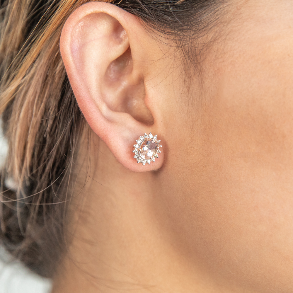 9ct Rose Gold 1.20ct Morganite and Diamond Studs Earrings