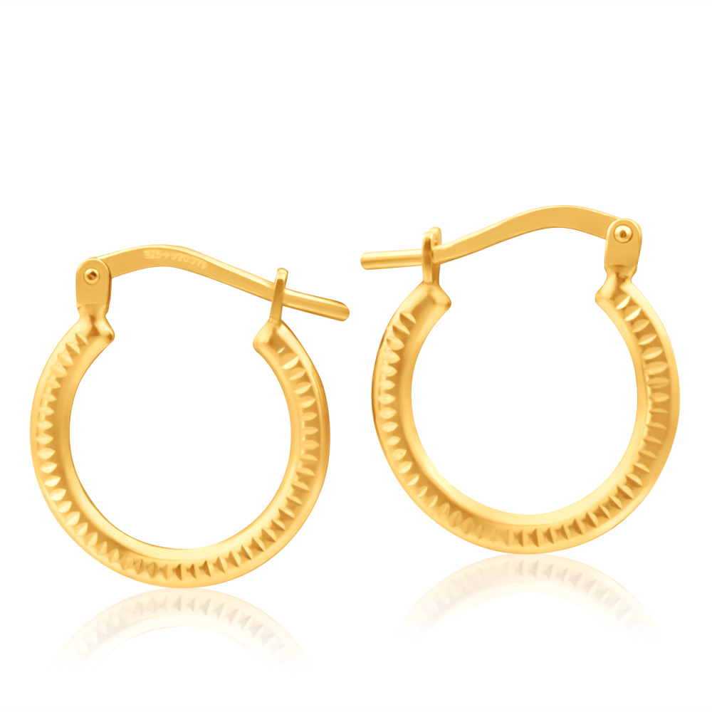 9ct Yellow Gold Silver Filled Zag 10mm Hoop Earrings