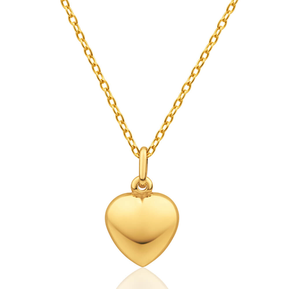 9ct Yellow Gold Silver Filled Plain Puff Heart Pendant