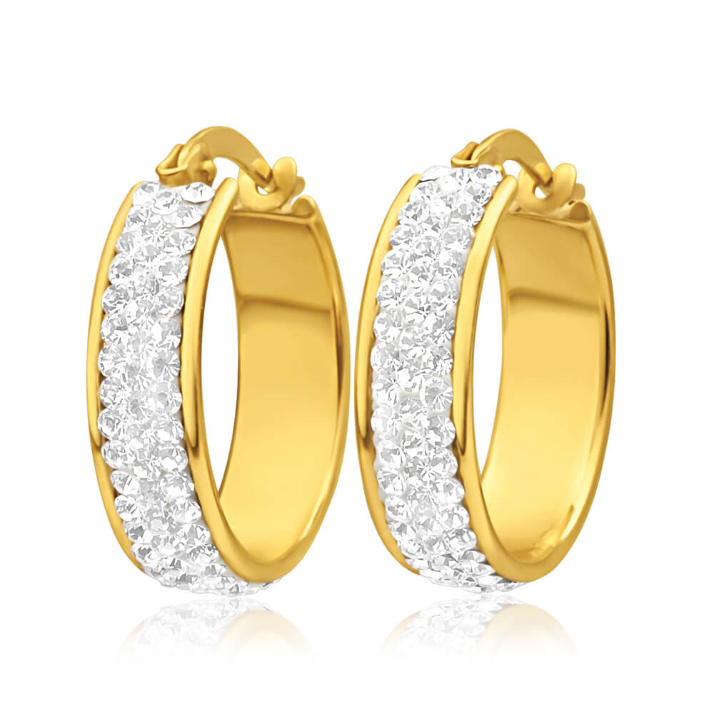 9ct Yellow Gold Silver Filled Crystal Round Hoop Earrings in 15mm