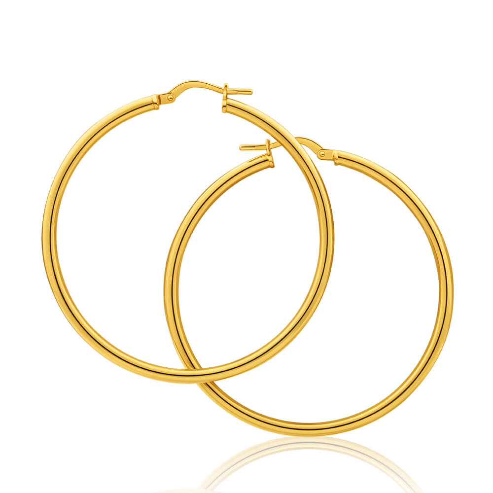 9ct Yellow Gold Silver Filled Gypsy 40mm Hoop Earrings