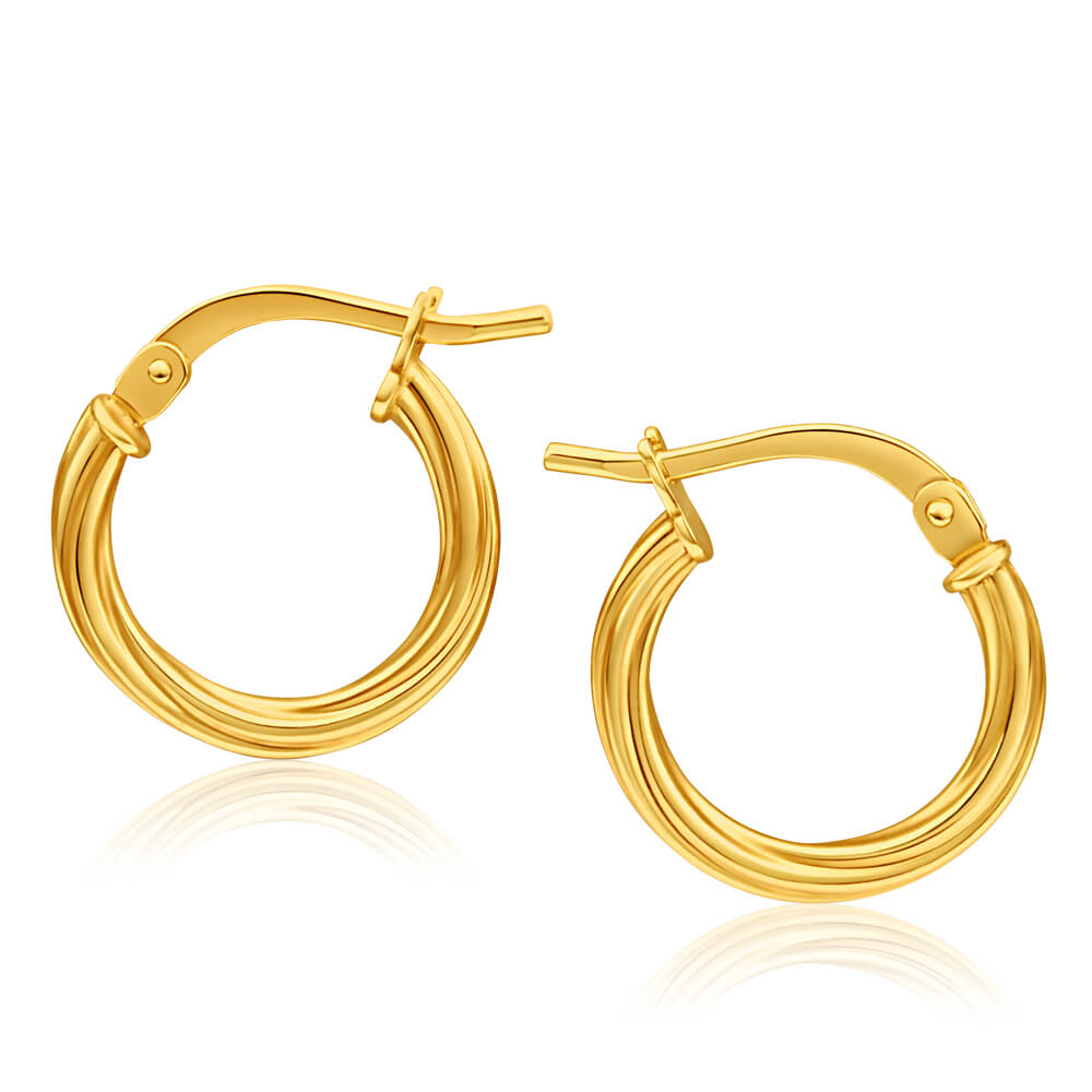 9ct Yellow Gold Silver Filled Twist Hoop Earrings