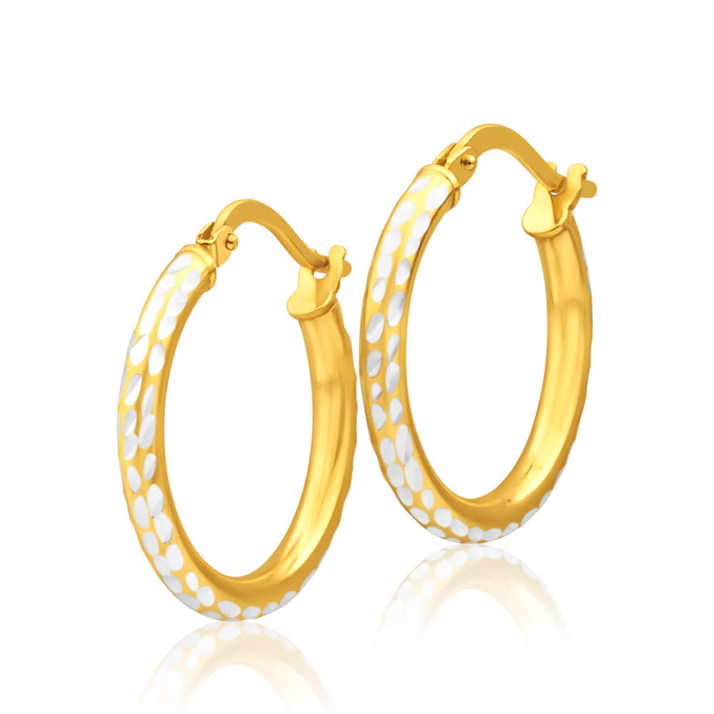 9ct Yellow Gold Silver Filled 15mm Hoop Earrings with diamond cut feature