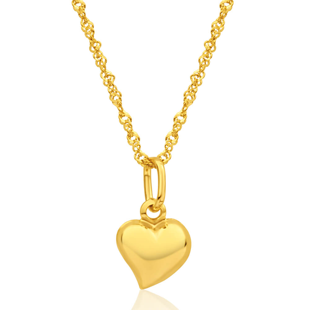 9ct Yellow Gold Silver Filled Heart Pendant With 45cm Chain