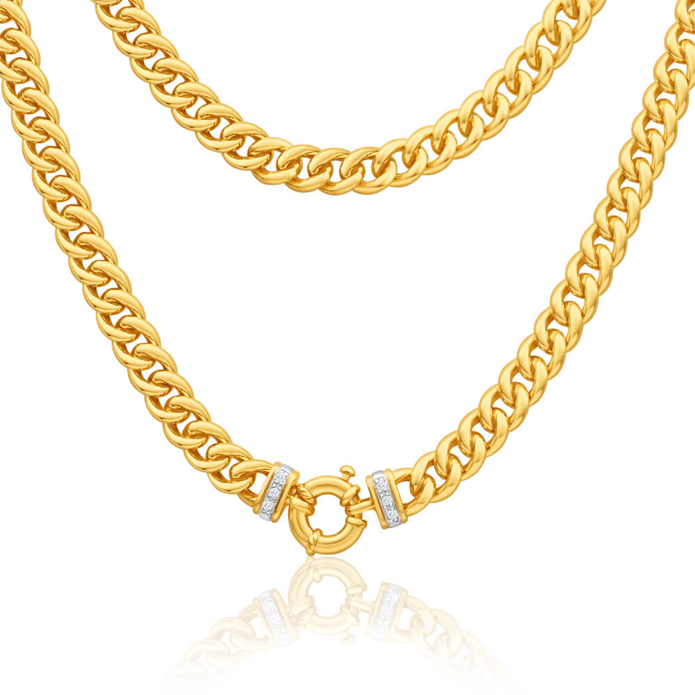 9ct Yellow Gold Silver Filled Cubic Zirconia Curb Chain