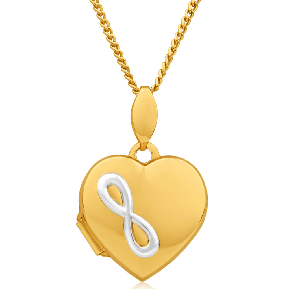 9ct Yellow Gold Silver Filled Two Tone Infinity Heart Shape Locket