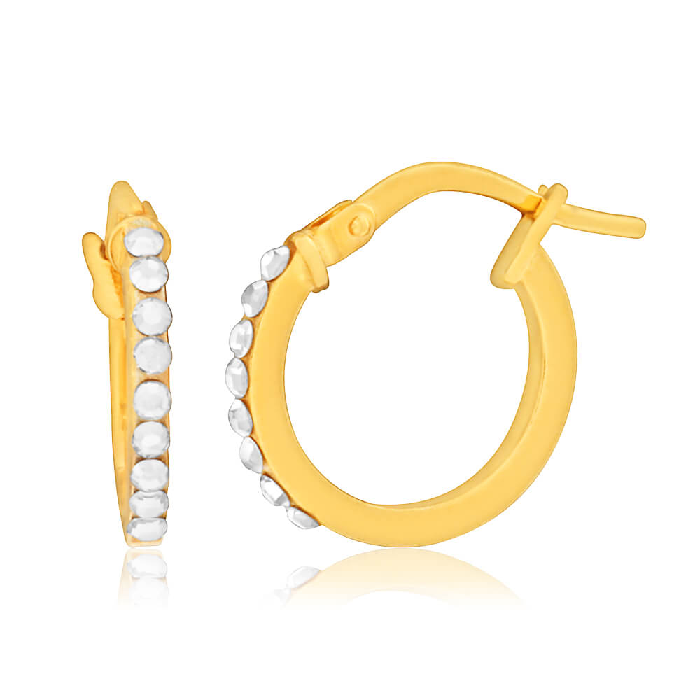 9ct Yellow Gold Silver Filled Swarovski Crystal 10mm Hoop Earrings