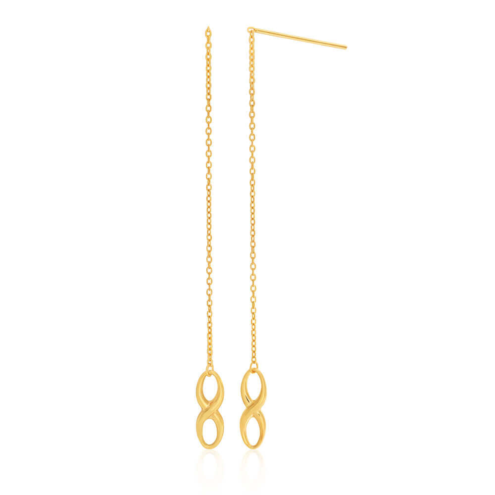 9ct Yellow Gold Silver Filled Infinity Thread Drop Earrings