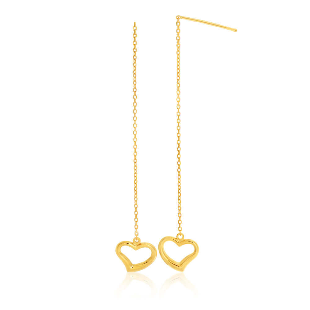 9ct Yellow Gold Silver Filled Heart Thread Drop Earrings