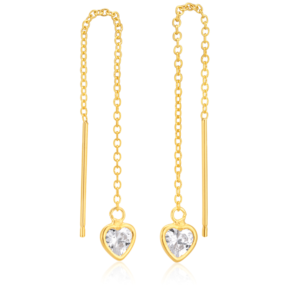 9ct Gold Silverfilled CZ Heart Threads Earrings