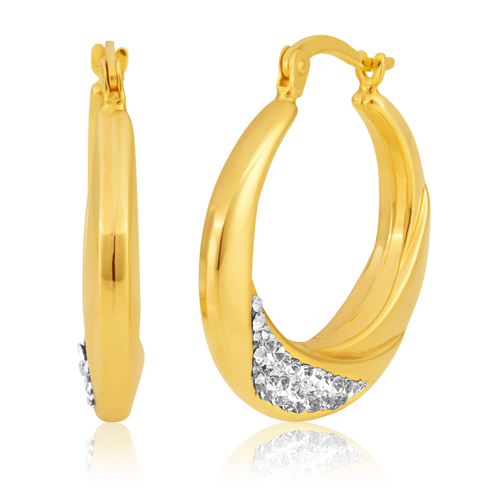 9ct Yellow Gold Silverfilled Crystal Hoop Earrings