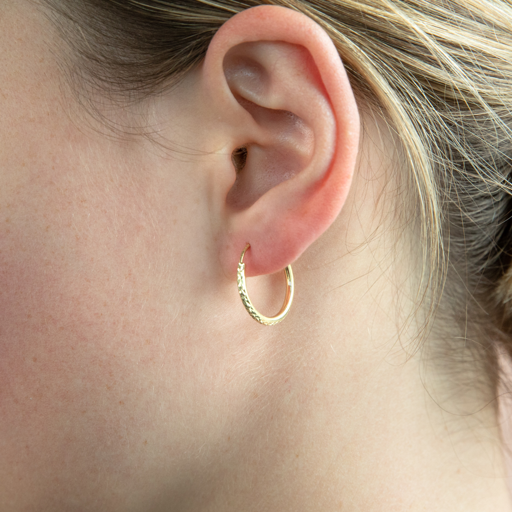 9ct Silverfilled Yellow Gold Diamond Cut 15mm Sleeper Earrings