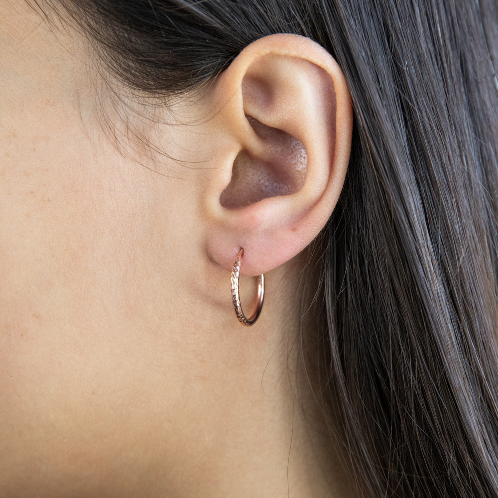9ct Silverfilled Rose Gold Diamond Cut 15mm Sleeper Earrings