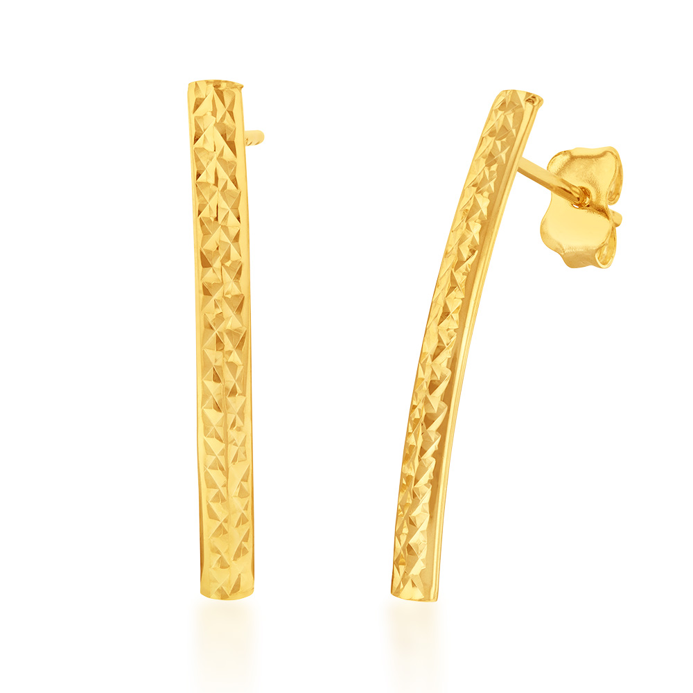 9ct Yellow Gold Silverfilled Patterned Arc Stud Earrings