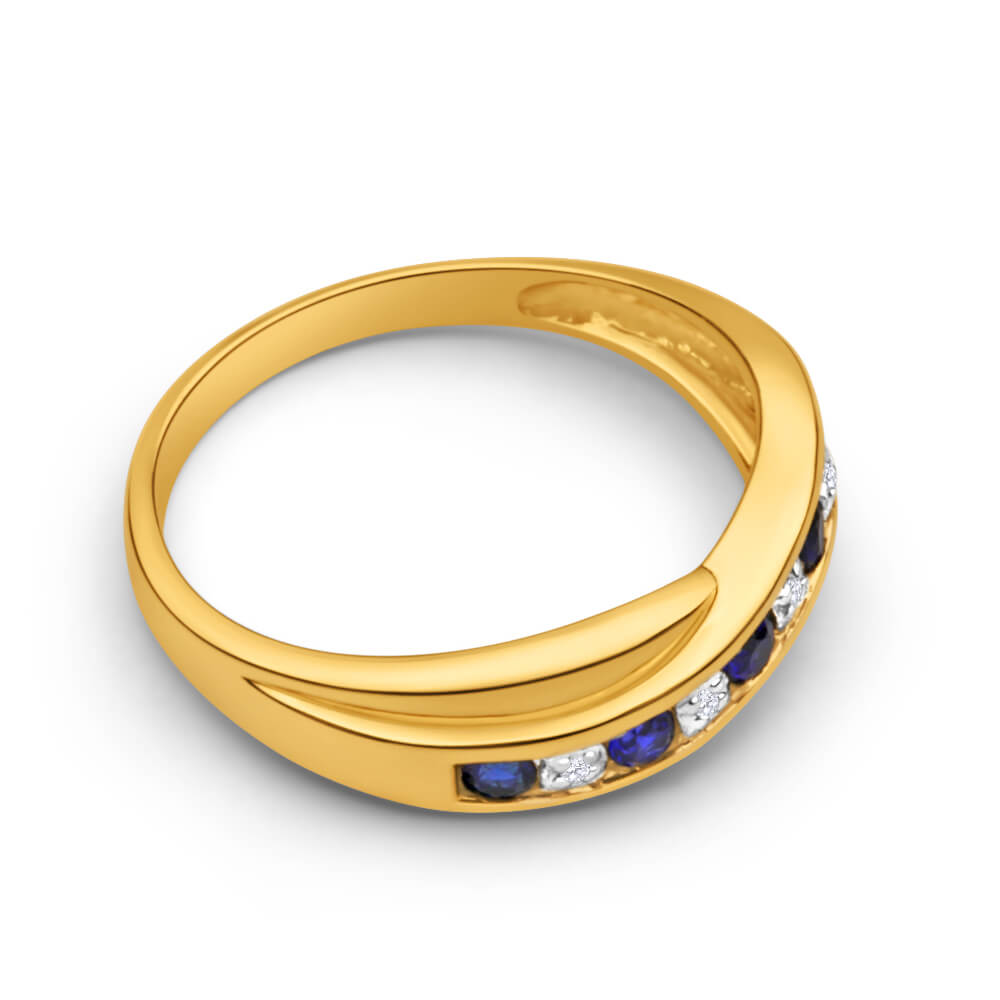 9ct Dazzling Yellow Gold Created Sapphire + Diamond Ring