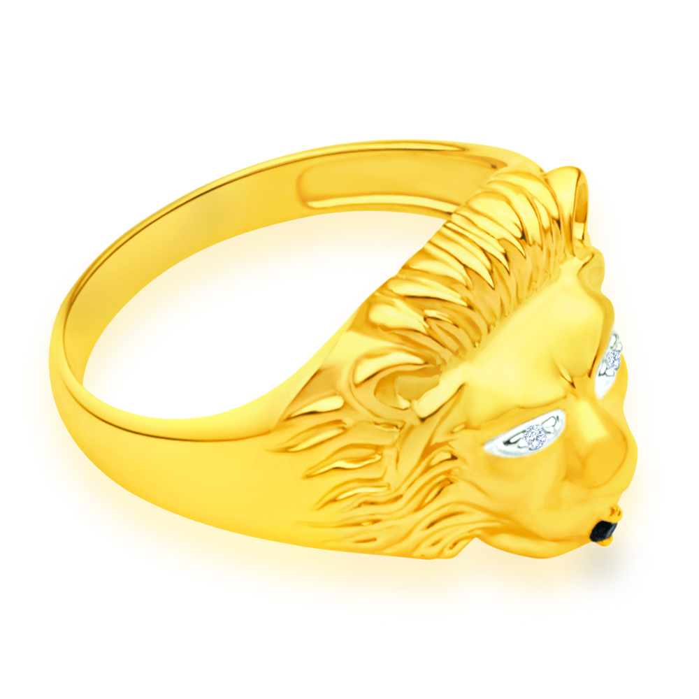 9ct Yellow Gold Lion Head Diamond and Sapphire Gents Ring