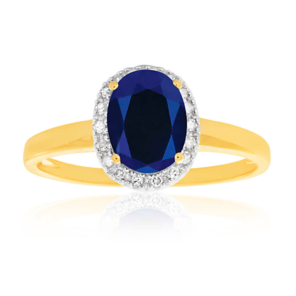 9ct Yellow Gold & White Gold Created Sapphire and Diamond Ring