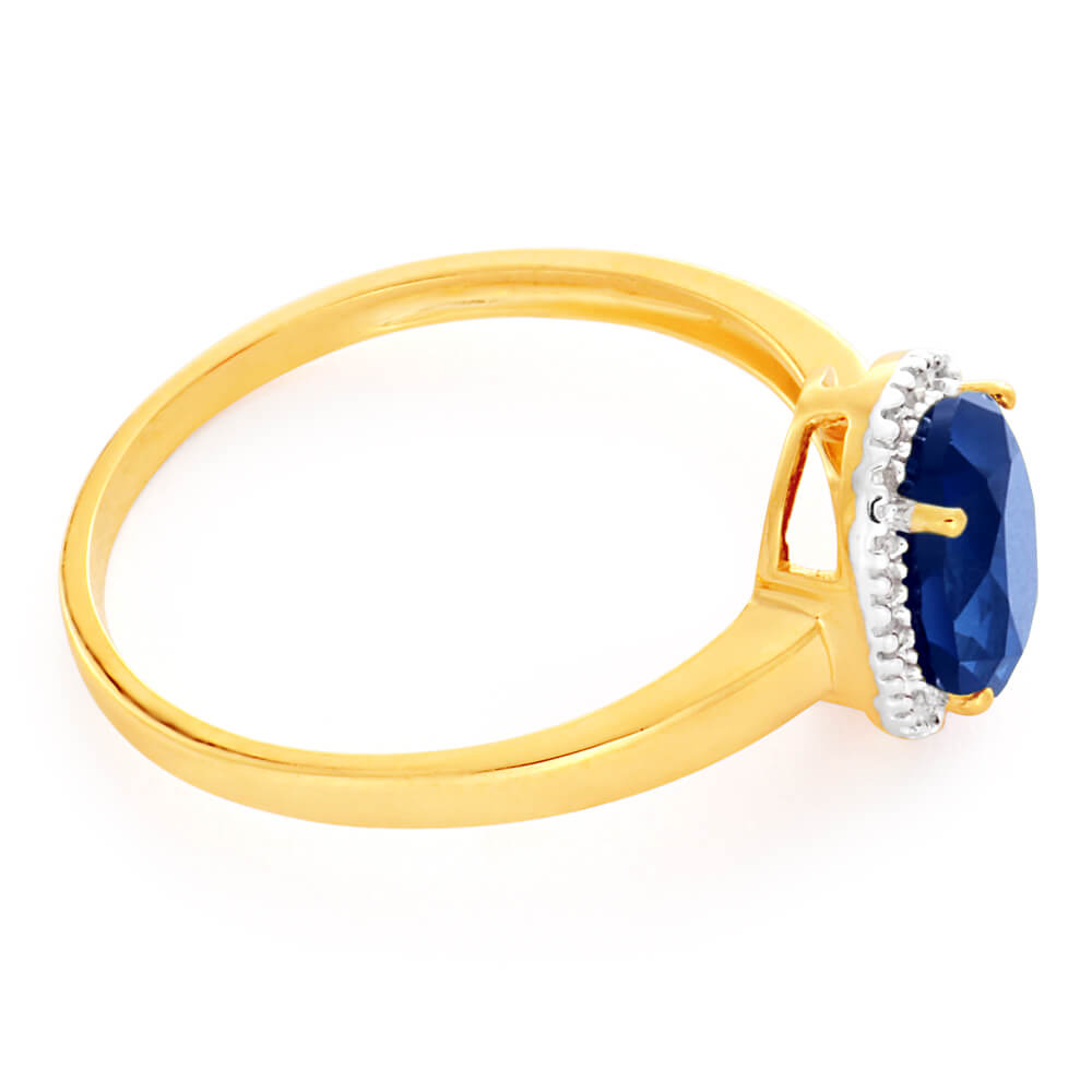 9ct Yellow Gold & White Gold Created Sapphire and Diamond Ring