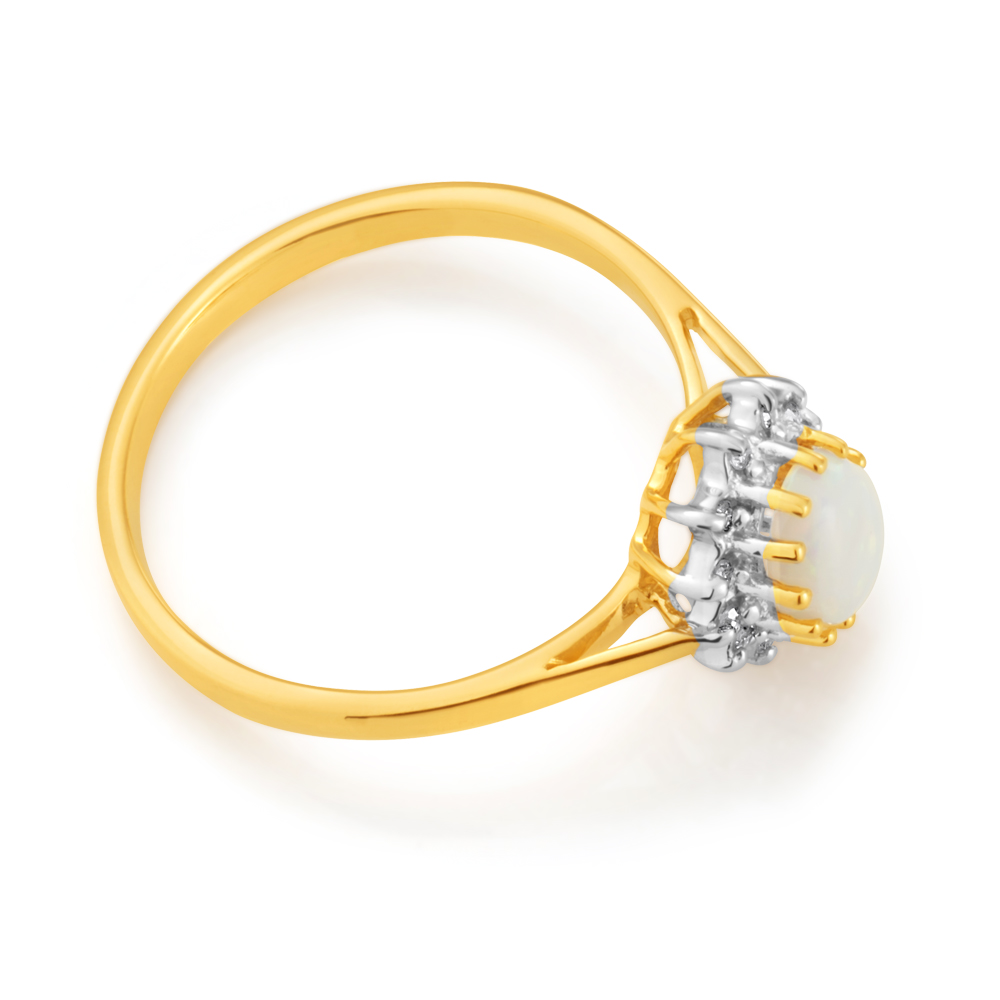 9ct Yellow Gold Opal & Diamond Ring