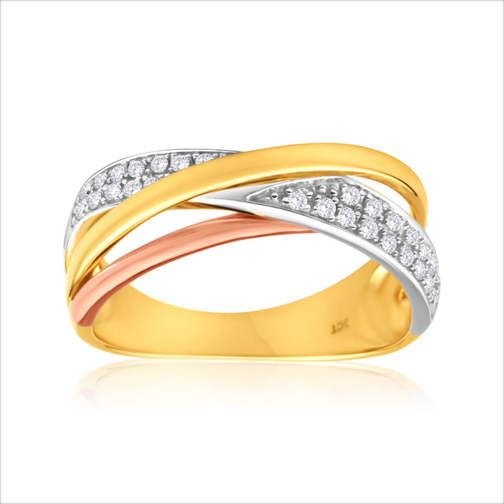 9ct Yellow Gold, White Gold & Rose Gold Diamond Ring  (TW+15PT APPRX 30 BRIL)