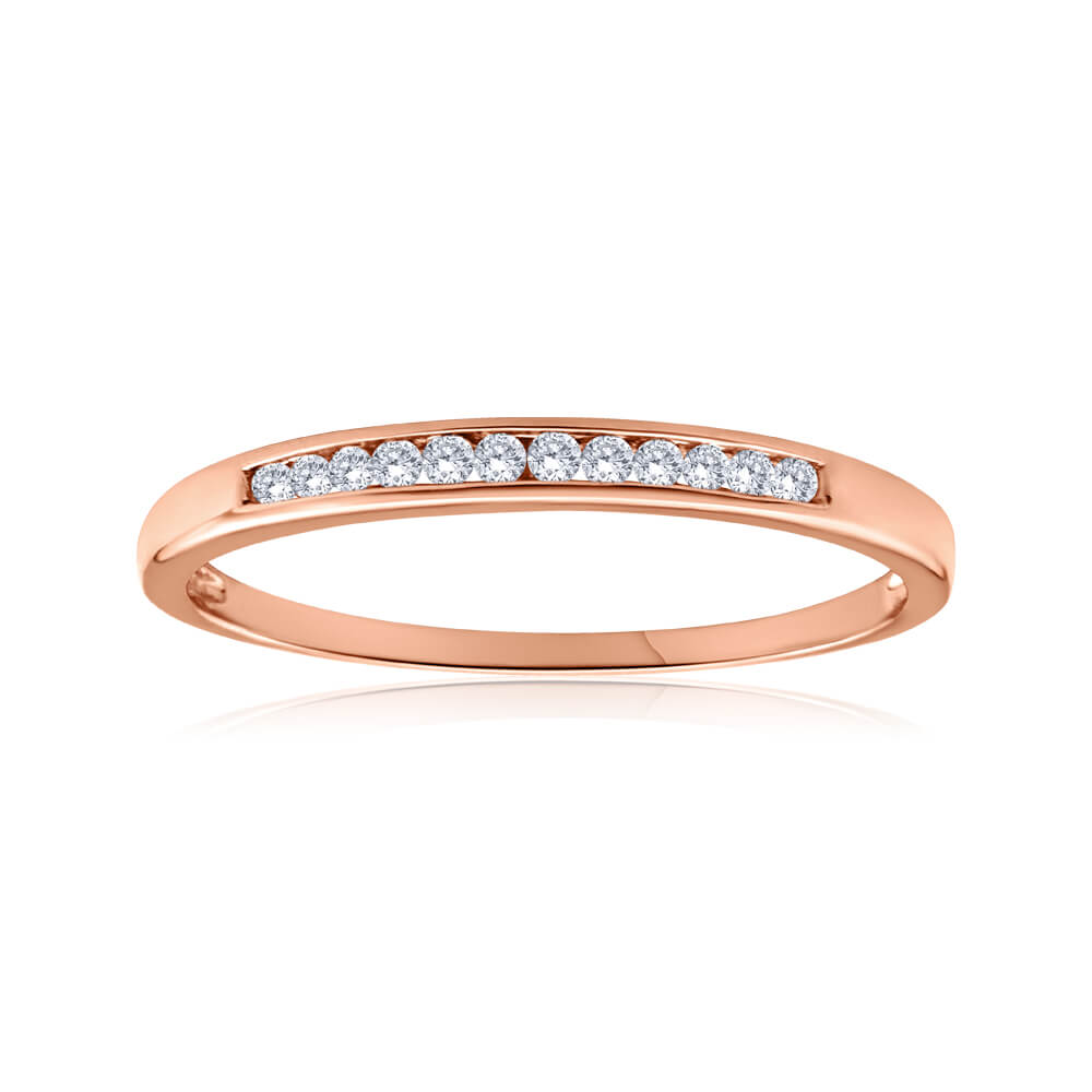 9ct Rose Gold Ring With 0.1 Carats Of Channel Set Diamonds
