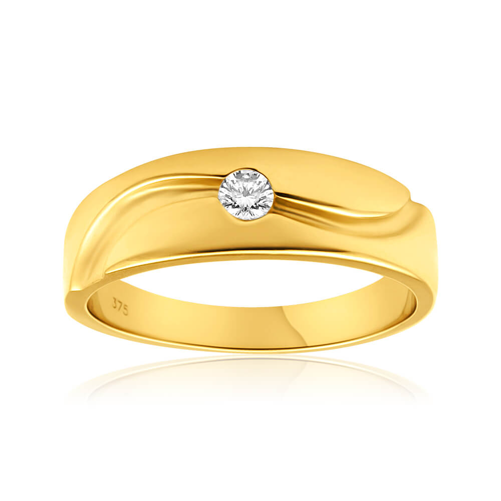 9ct Yellow Gold Gents Diamond Ring