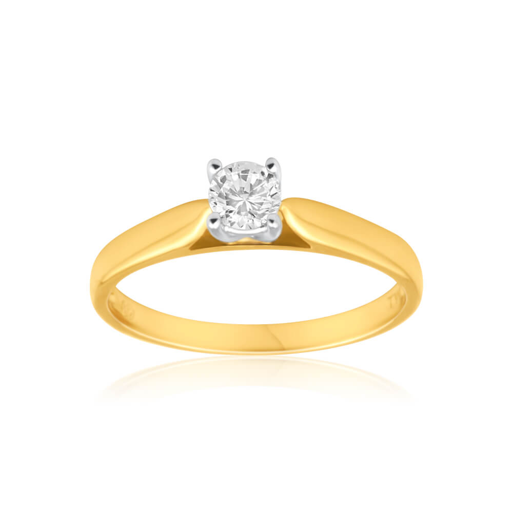 9ct Yellow Gold Solitaire Ring With 0.3 Carat 4 Claw Set Diamond